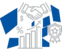 Handshake, rising profit chart and quality badge